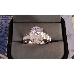 6 Carat Oval & Baguette Cut Simulated Diamond Bridal Engagement Ring Sz 8